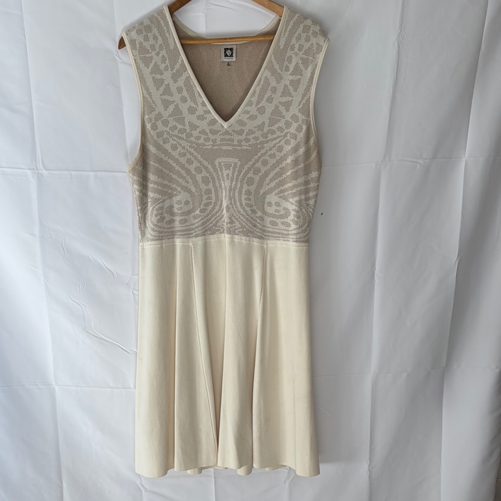 Cream and Beige Sleeveless Dress